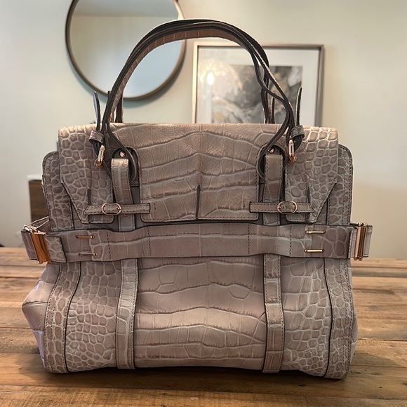 Kooba Gray Crocodile-Embossed Satchel - Picture 1 of 16